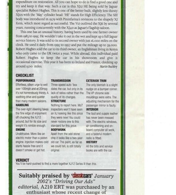 Classic Cars October 2002 – Jaguar XJ12