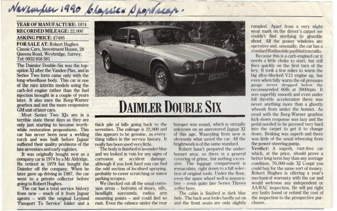 November 1990 – Daimler Double Six supplied