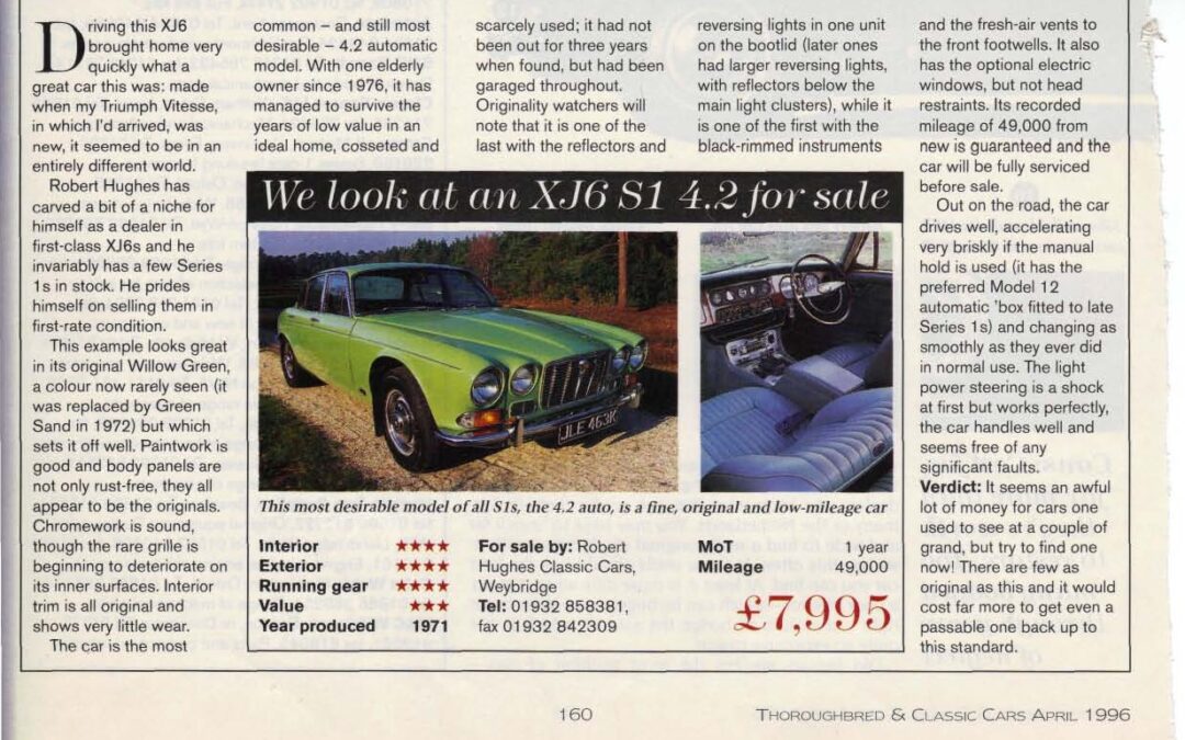 Thoroughbred & Classic Cars April 1996 – XJ6 S1 4.2 supplied