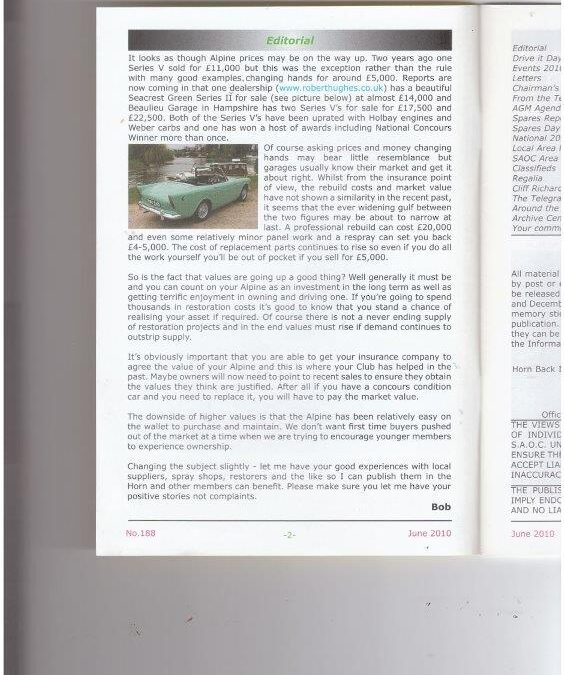 Circa 2010 – Sunbeam Alpine supplied